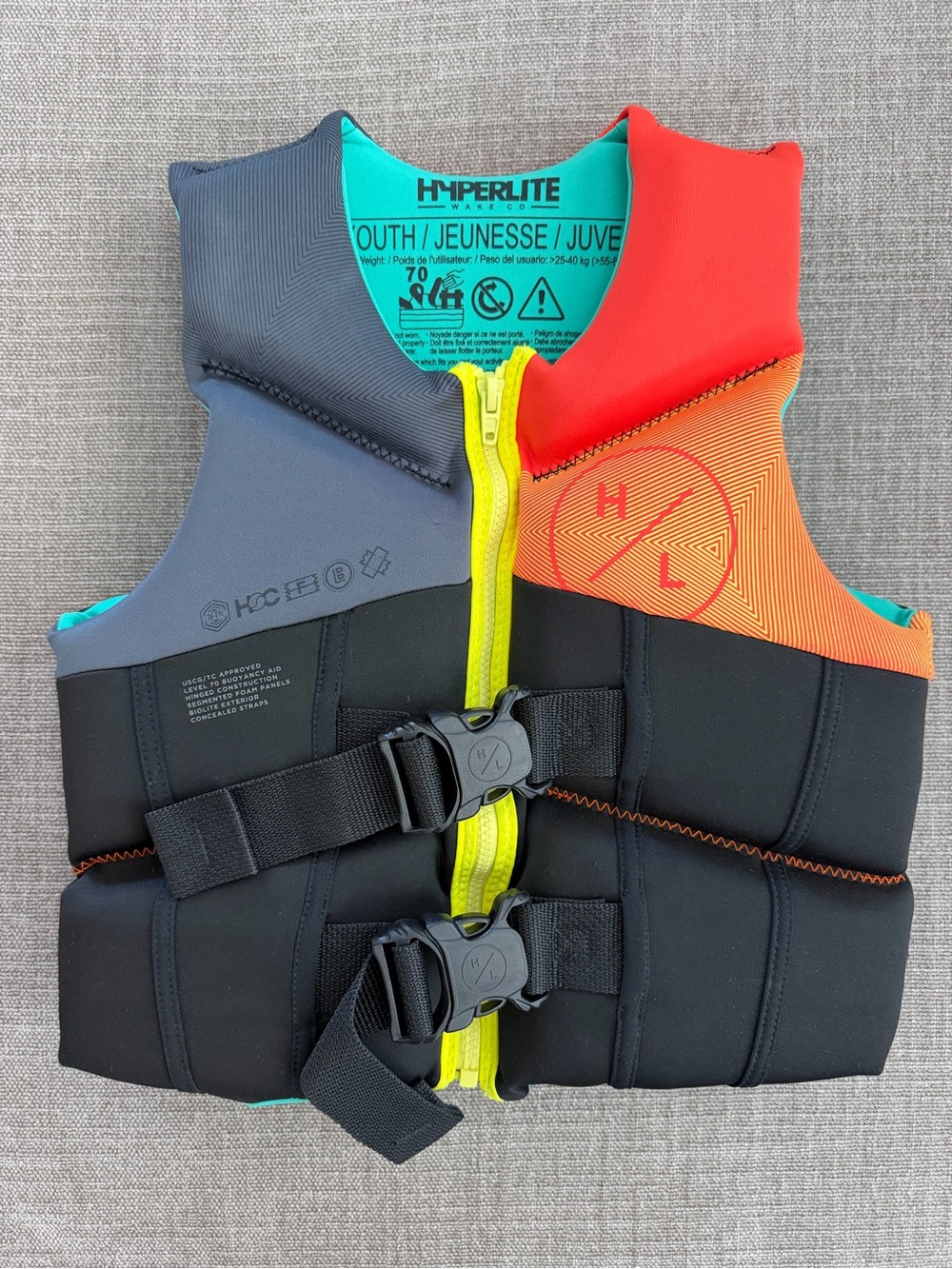 Hyperlite Youth Orange & Gray Life Jacket Swim Vest - youth 55-88 lbs.
